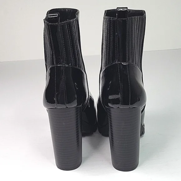 Just Fab Black Lug Sole Block Patent Leather Boots - Picture 7 of 17